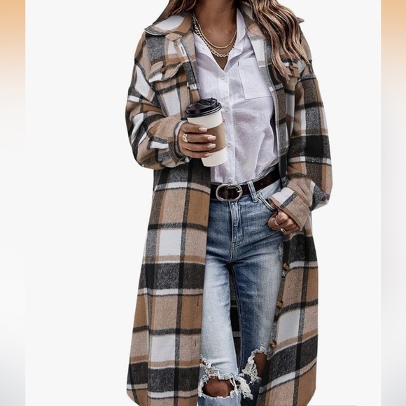 chiczone Jackets & Blazers - Plaid Longline Coat for Women